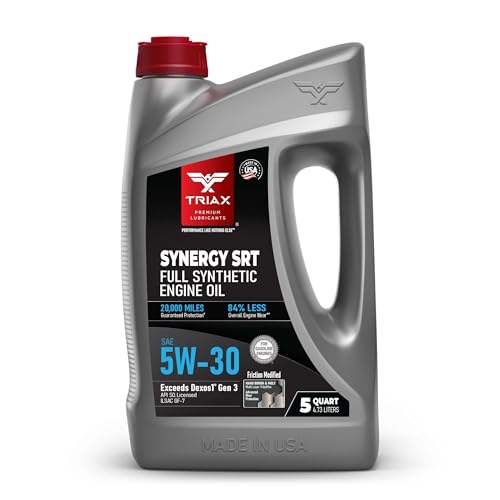 TRIAX Synergy SRT 5W-30 - Full Synthetic, Friction Modified Engine Oil - 20K Miles, API SP Licensed, 3x Wear Protection - Nano Boron and Moly Friction Modified (5 Quart)