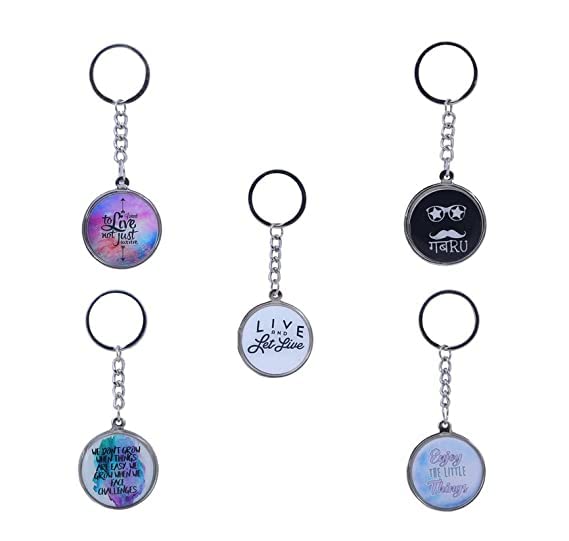 delush Design Silver Metal Keychains Keyring for Car Bike Classic office Printed quotes Key Chain Combo for Boys & Girls (Pack of 5) (Degain 1)-picture-42