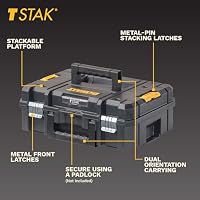 DEWALT Tool Box TSTAK II, 13 In. Flat Top Tool Storage Case, Stackable Organizer Hard Case Portable Toolbox, Heavy Duty, Holds Up To 66 lbs (DWST17807) — image 2