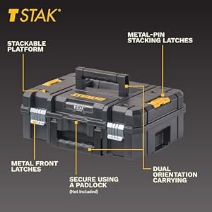 DEWALT Tool Box TSTAK II, 13 In. Flat Top Tool Storage Case, Stackable Organizer Hard Case Portable Toolbox, Heavy Duty, Holds Up To 66 lbs (DWST17807) — photo 2 of 6