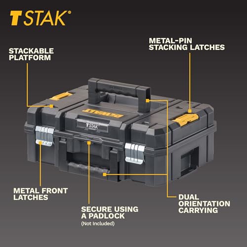 DEWALT Tool Box TSTAK II, 13 In. Flat Top Tool Storage Case, Stackable Organizer Hard Case Portable Toolbox, Heavy Duty, Holds Up To 66 lbs (DWST17807) by DEWALT - Image 2