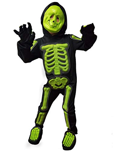 IKALI-Kids-Halloween-Skeleton-Costume-3D-Glow-in-the-Dark-Bone-Jumpsuit-4pcs-For-Age-9-10-Years