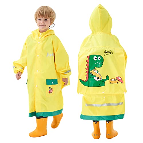 Baogaier Impermeables Niños Chubasqueros Capa Lluvia Capuchado Chaquetas Poncho Impermeable Ligero Transpirable Fácil Secado Abrigos con Bolsillo e Raya Reflectante para Niño Niña 4-6 Años Amarillo L