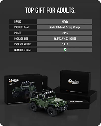 Nifeliz Off-Road Pickup Wrange, 1:8 Moc Technique Building Set, Engineering Model Car Toy For Adults (2,096 Pieces) #TOP4