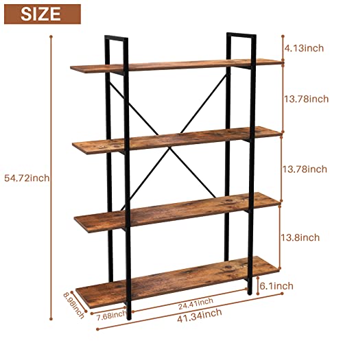 4 Tier Rustic Wood Bookshelf, Vintage Industrial Etagere Bookcase, Standing Display Case With Shelves For Living Room, Bedroom, Office, Brown #TOP1