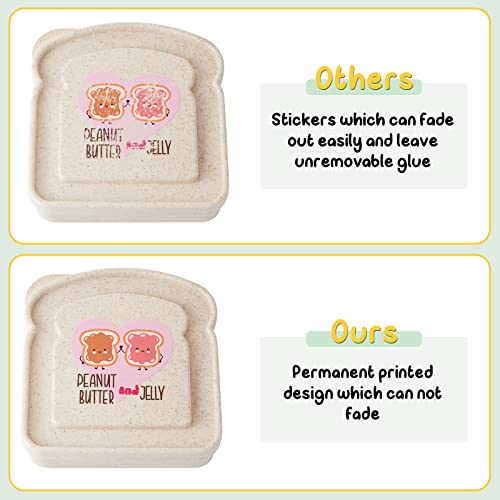 Tessco 4 Pcs Food Storage Sandwich Containers 20 Oz/ 590 Ml Toast Shape Sandwich Box Reusable Lunch Containers For Kids Adults Kitchen Home Outdoor Picnic, 4 Styles #TOP3