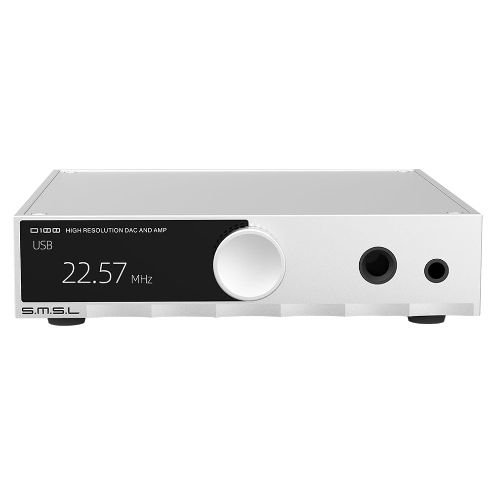 SMSL D100 DAC e amplificatore per cuffie da ufficio, chip ES9081, interfaccia audio a bilanciamento reale per stereo domestico, MQA, ingressi USB/ottico/coassiale, uscite 4,4 mm e 6,35 mm/RCA (argento