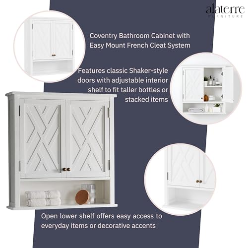 Alaterre Furniture Coventry Wall Mounted Bathroom Cabinet with Shaker-Style Doors, Adjustable Shelf & Open Storage – 27" x 29" Space-Saving Organizer for Small Bathrooms