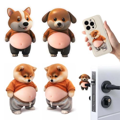ZENQARI 4 Stück Türstopper Sticker aus Gummi & PVC – Braune Shiba Inu Hundekopf Aufkleber als lustiger Türanschlag und Handy-Sticker für Zuhause