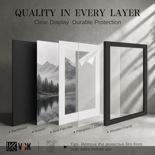 Image of VCK 20x30 Poster Frame with Plexiglass, Black Wood, 16x24 Mat, 2 Pack