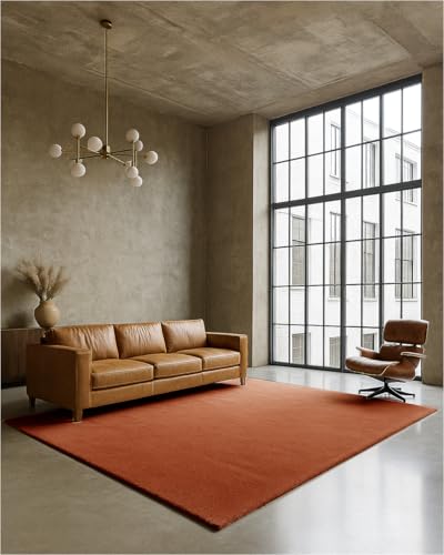 TEXMAXX Weicher Kurzflor Teppich Wohnzimmer mit rutschhemmender Rückseite (160 x 230 cm) - Modern für Flur, Esszimmer und als Schlafzimmer Teppich in Kupfer - Waschbar bis 30 Grad