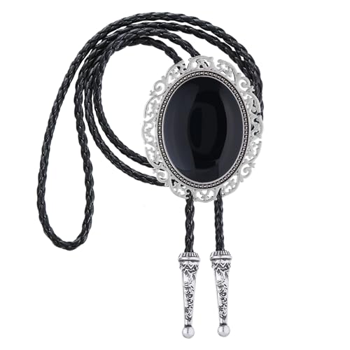 Image of Jeilwiy Bolo Tie for Men Real Stone Westwern Cowboy Ties Silver Bolos Women Leather Necktie Gift for Birthday Christmas
