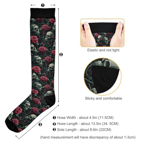 ALAZA Skeleton Red Rose Skull Blossom Compression Socks for Women Men Circulation Long Socks Running Athletic Cycling 1 pair3
