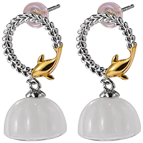 Boucles d'oreilles néphrite lotus HHRLCHX en jade blanc pour femmes