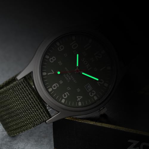 Lancardo Analog Quartz Watch with Woven Nylon Band Calendar Luminous Hand Military Time 24H (Army Green) for Christmas - Thumbnail 5