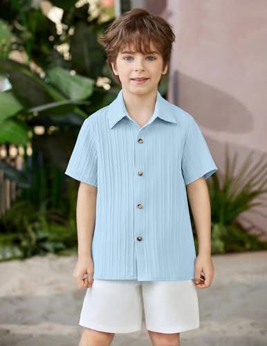 Image of Arshiner Boys Light Blue Shirt Casual Button Down Shirt Summer Beach Tops