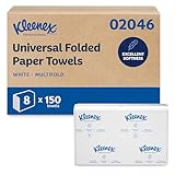 Kleenex Professional Universal Multifold Paper Towels, Bulk (02046), Absorbency Pockets, 9.2" x 9.4" Towel, White (150 Sheets/Pack, 8 Packs/Case, 1,200 Sheet Total)