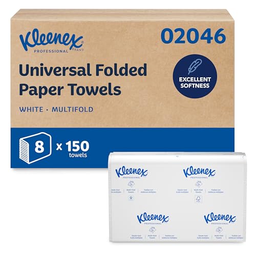 Kleenex Professional Universal Multifold Paper Towels, Bulk (02046), Absorbency Pockets, 9.2' x 9.4' Towel, White (150 Sheets/Pack, 8 Packs/Case, 1,200 Sheet Total)
