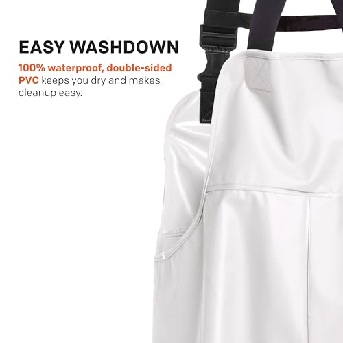 Grundéns Men’s Shoreman Bib Pants - Stain-Resistant, Waterproof Seafood Processing Bibs, White, Medium