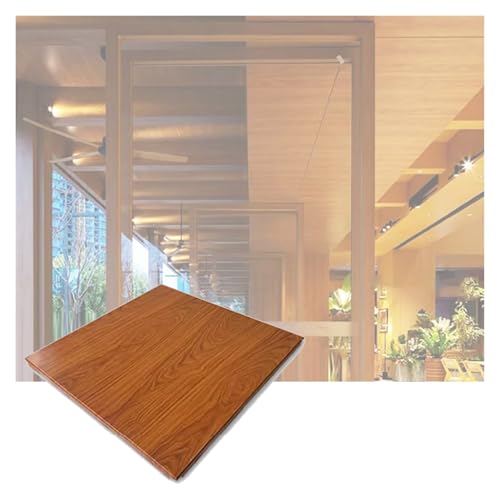 YJEUZCD Finition Grain Bois Plafond Carrelage, Tout En Aluminium Installation Panneaux Feuille, Maison Toit Réutilisable Plafond, Bureau Bibliothèque Décoratif Plafond Revêtement(Brown-C,3 pcs-60x60x0