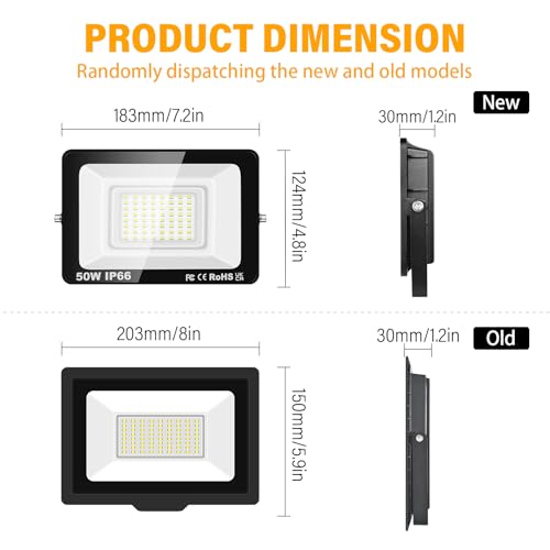 PICAA 2PCS 50W LED Flood Lights Outdoor, Super Bright Security Lights, IP66 Waterproof Floodlight - Image 2