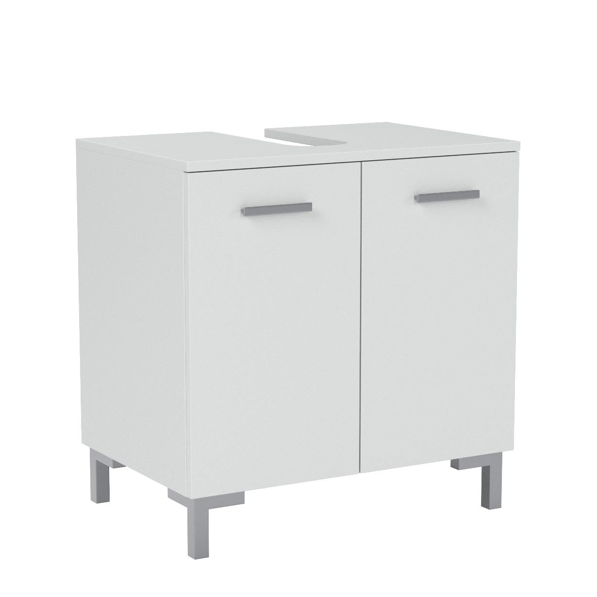 BMG Möbel Waschbeckenschrank Unterschrank Badschrank Badezimmer Schrank Waschbeckenunterschrank in Hochglanz weiß Softclose Einlegeboden Höhe 61 cm