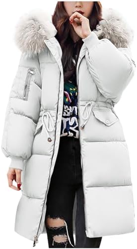 Winter Coats for Women Long Thicken Puffer Jacket Zip up Warm Quilted Parka down Jacket with Removable Faux Fur Hood