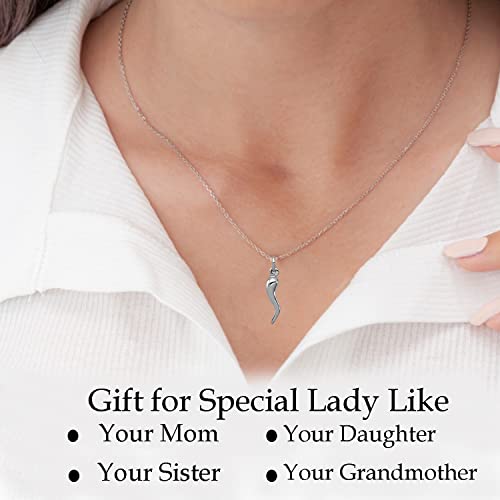 Jewelryweb - Sterling Silver Italian Polished Rhodium Horn Cornicello Good Luck Charm Pendant -6Mm X 30Mm -Italian Horn Necklace For Women - Cornicello Necklace - Good Luck Amulet #TOP3