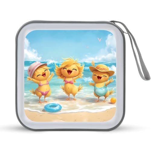 Chicken Beach Funny Animal CD Case Plastic DVD Case Holder Wallet Disc Storage Organizer for Car Travel