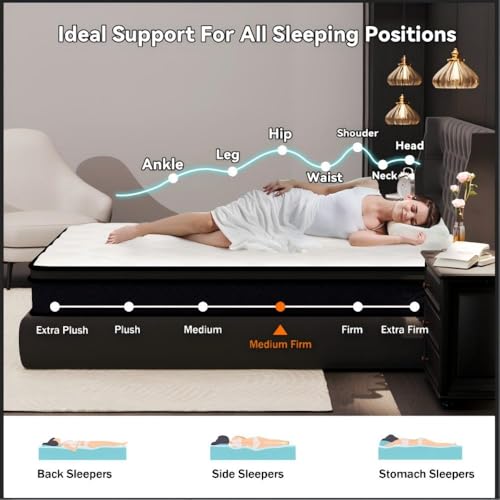 Image of 12 Inch King Medium Firm Hybrid Mattress, Cooling Gel Memory Foam & Pocket Coils, Motion Isolation, Reinforced Edge Support, Fiberglass-Free, CertiPUR-US Certified, Bed in a Box
