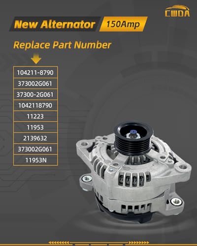 Image of 37300-2G061 Alternator 12V 150A Compatible with 2015-2020 Hyundai Kia | 2015-2019 Sonata 2017-2018 Santa Fe 2016-2020 Optima 2015-2020 Sorento Replace 104211-8790 373002G061