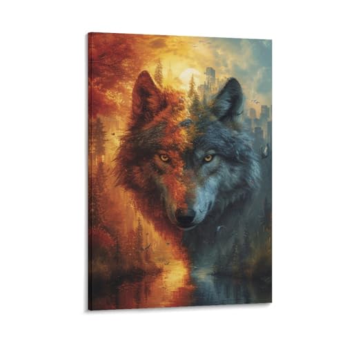 Impression sur toile loup premium tableau décoration salon 40x60