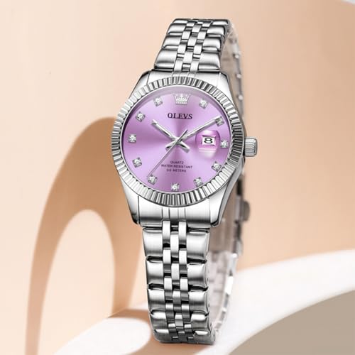 Image of OLEVS Watch Women Silver Watch for Women Luxury Diamond Womens Watches for Small Wrist Stainless Steel Waterproof Analog Quartz Date Elegant Reloj para Mujer