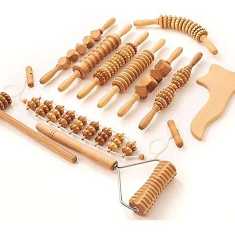 Ribnican Maderotherapy Zubehör Großes Anti-Cellulite Massagegerät Set Lymphdrainage Holz Walze Cover
