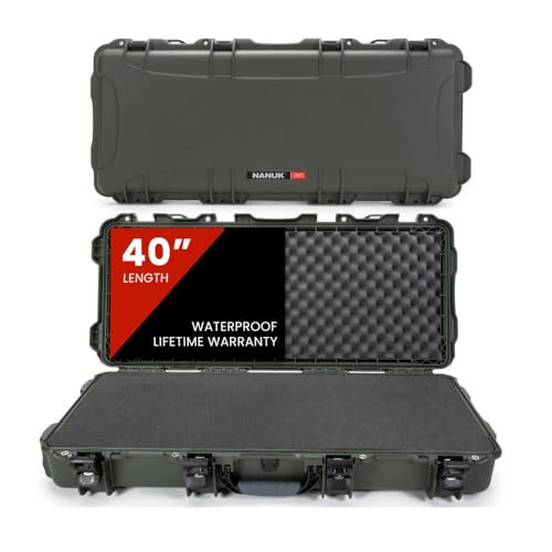 NANUK 985 Hard Case 40” with Wheels & Customizable Foam Insert, IP67 Waterproof & Crushproof, Rugged Construction for Ultimate Protection, Made in North America – Olive (39.7” x 17.3” x 6.6”)