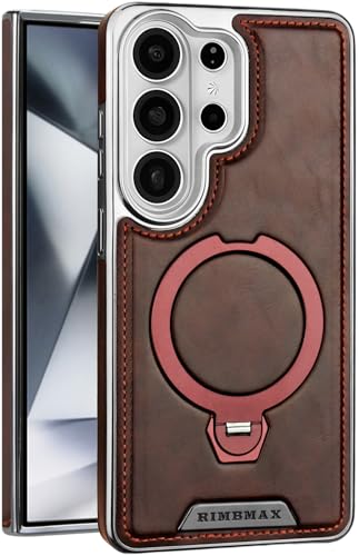 Coque Samsung S26 Ultra marron en cuir et son anneau de support vidéo