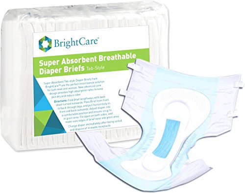 Breathable Disposable Adult Diaper Briefs with Tabs for Incontinence - Super Absorbent Tab Style Undergarment - Unisex for Men and Women by BrightCare, 18 Count (Large, Waist 40-48 Inch Waist)
