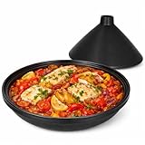 MamboCat Tajine en faïence noir mat   Plat oriental avec couvercle   Plat de service et de four moderne pour les plats mijotés   Bol avec couvercle
