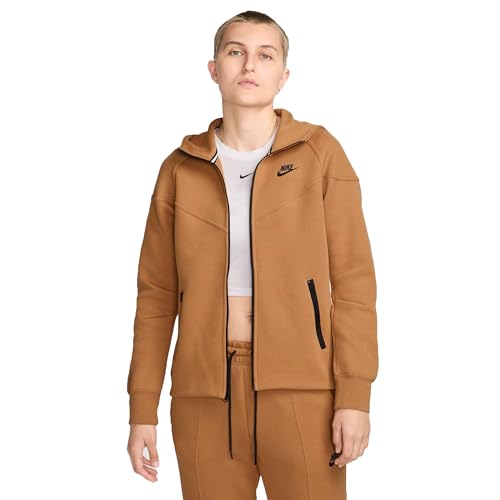 Nike Sportswear Tech Fleece Windrunner Women's Full-Zip Hoodie (FB8338-224, Flax/Black) Size Medium