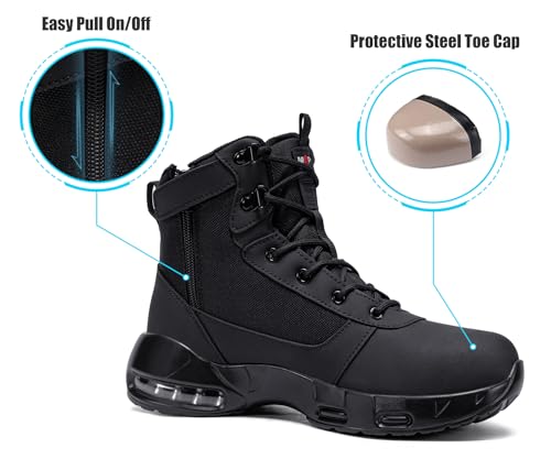 LARNMERN Steel Toe Boot Men Non Slip Work Shoe Rainproof Safety Toe Sneaker Side Zipper Industrail Boot Air Cushion High Top Tactical Shoe4