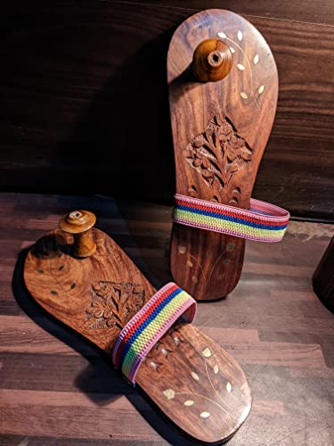 Image of Wearable Khadau Charan Paduka Unisex | Wooden Carving Slippers And Flip Flops For Better Posture OF Body (10 inch, brown)