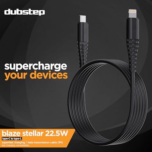 Image of Dubstep Blaze Stellar 22.5W Type C to Lightning Fast Data Charging Cable with Over 60K bend life, 70K insertion tested, Powerblitz technology, Overheat Protection (Black)