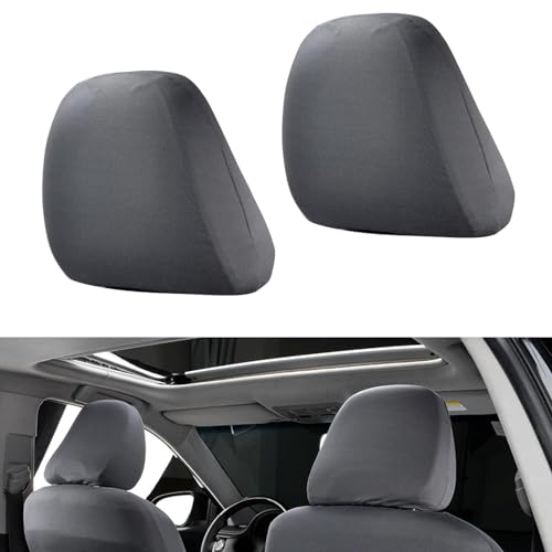 Crynod 2 PCS Car Seat Headrest Cover 9 x 10.6 Knitted Stretch Breathable Fully Surrounded Simple Dust Cover Reusable Flexible Headrest Protector Universal for Most Cars (Dark Gray)