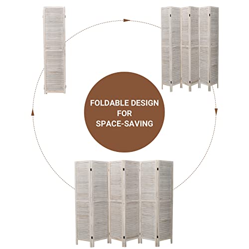 ECOMEX Room Divider 6 Panel, 5.6ft Tall Wood Partition Room Dividers and Folding Privacy Screens, Freestanding Room Separators Divider Wall, Retro White