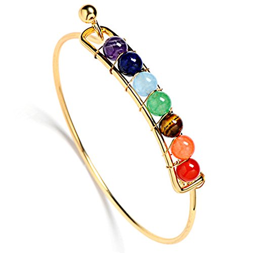 Jauxin 7 Chakra Hand-Woven Gold Plated Natural Stone Beads Bracelet