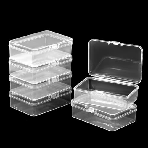 Image of 6Pcs Mini Containers with Lids Small Bead Organizer Box 2.44x3.39 Inch Clear Plastic Transparent Rectangle Storage Container for Crafts Accessories Collecting Beads Jewelry Supplies Hobbyists
