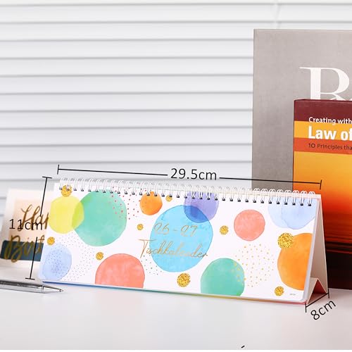 Tischkalender 2026 2027 - Wochenplaner 2026 2027 mit 1 Woche 2 Seiten von März 2026 bis August 2027, 29,5 x 10,5 cm, Colorful Bubbles