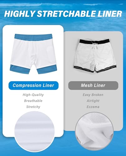 Image of Gleeease 5inch Mens Swim Trunks: 2 in 1 with Compression Liner Lined Soft Stretch Quick Dry Solid Pockets Drawstring Beach