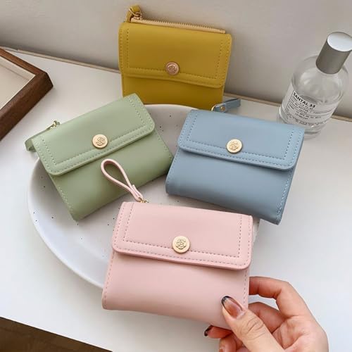 Money Bag Trifold Elegant Rose Button Card Holder Solid Color Short Wallet Women(black)4