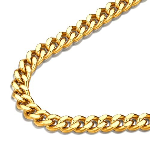 FindChic Men Curb Chain Necklace 18K Gold Plated/Stainless Steel/Black Chunky Double Tight Cuban Link Hip Hop Neck Chains for Men Boys 3.5MM/5MM/6MM/7MM/9MM/12MM 14''-30'' 8 Length Options (